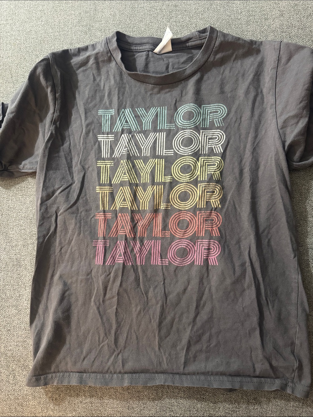 5/$15- Taylor SwiftGraphic Tee for Kids - Charcoal with Rainbow Text